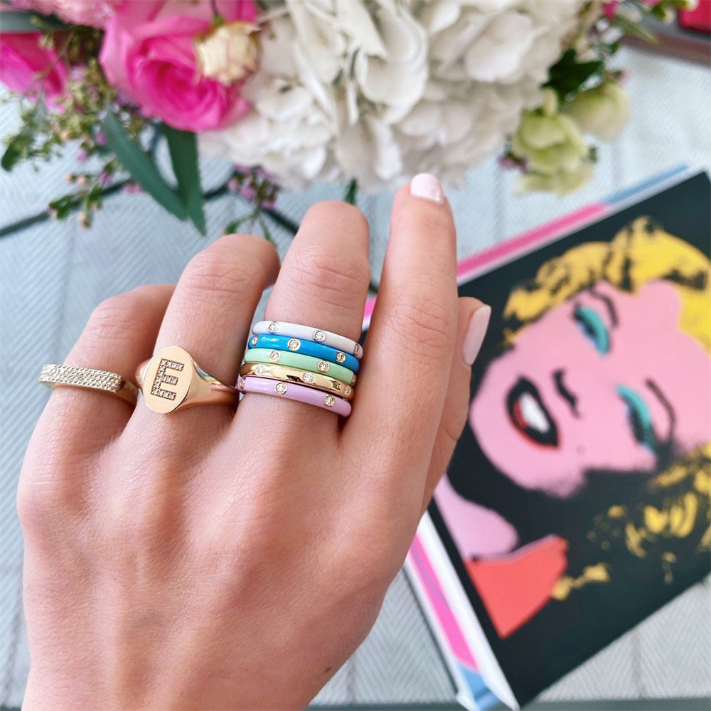 painted oil zircon copper plated simple and fashionable non-fading ring jewelry