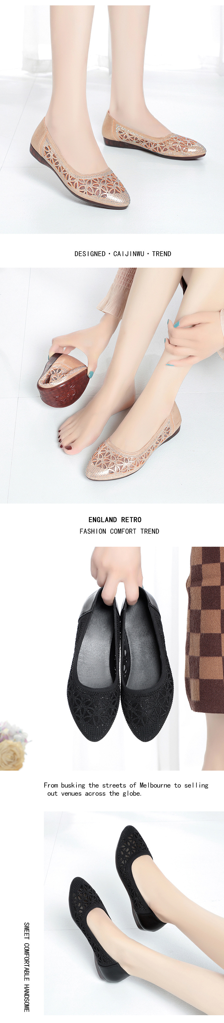 Sandal nữ da thật đế bệt lưới thoáng khí, dáng xỏ ngón mềm mại — Màu be chi tiết 4