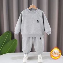韩版儿童加绒加厚卫衣套圆领冬季2025保暖运动套装两件套潮流