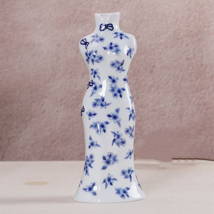Decoración de jardín de cheongsam decoración de sala de estar de alto nivel decoración de estudio belleza floral porcelana azul seco gabinete de televisión
