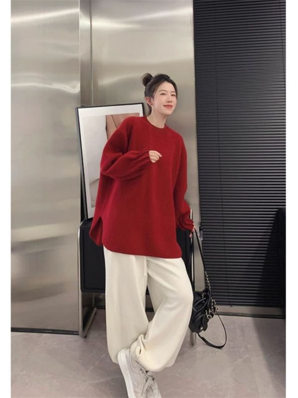 ファットmm特大サイズ150kgレイジースタイルラウンドネックプルオーバーセーター女性の秋と冬の新しいルーズ長袖セーター|undefined