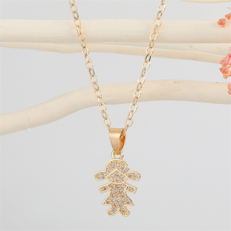 new cute full diamond boy girl pendant necklace
