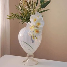 法式复古奶玻璃大肚高脚中古风艺术花瓶高级花器ins软装摆件小众