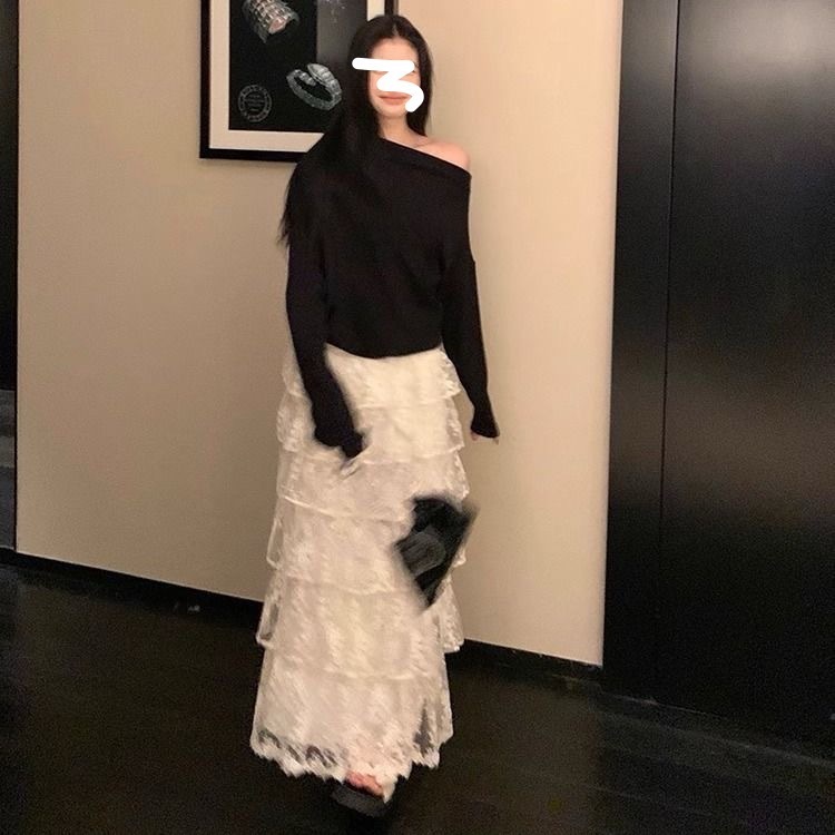 时尚甜美仙气感蕾丝半身裙女新款春季高腰蓬蓬蛋糕裙长款裙子|undefined