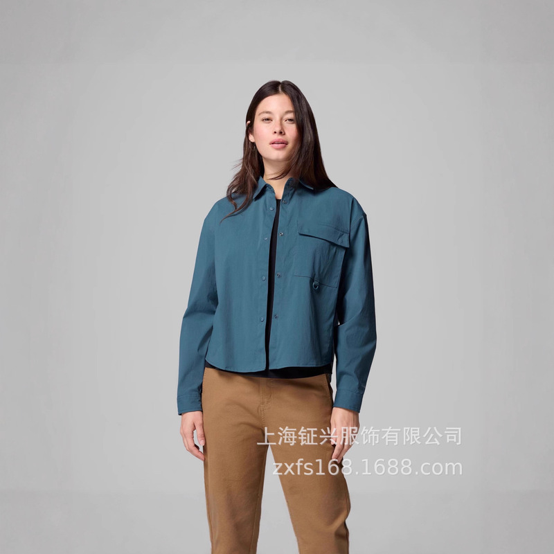 Customized Collared Women's Long-Sleeved Short Outdoor Shirt for Hiking, Climbing, and Fishing, with Logo Printing and Embroidery Available