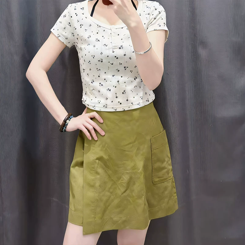 Бесшовные дропшиппинг 2025 летние женские хлопчатобумажные кюлоты мини-юбка асимметричного кроя повседневные универсальные шорты 477614