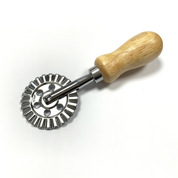 Dumpling encaje impresión aleación de zinc molde de galletas dumpling lado de la piel flor en relieve molde de galletas mango de madera rueda de cortador de pastel