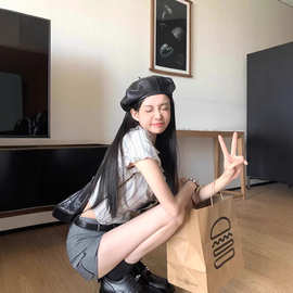 TZ3009chic甜辣风法式千金套装女甜美减龄条纹衬衫包臀裤裙两件套