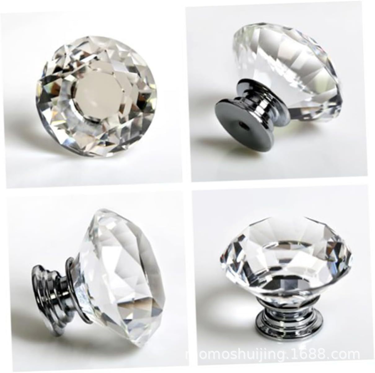 水晶拉手玻璃钻石旋柄旋钮抽屉妆台橱柜五金衣柜门把塑料底座金色