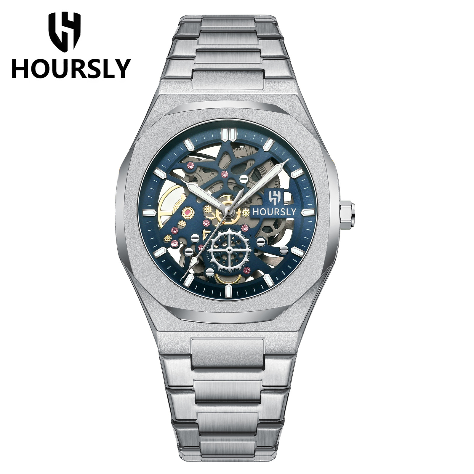 Relojes transfronterizos de venta caliente en Europa y los Estados Unidos relojes impermeables de la marca hoursly para hombres relojes mecánicos falsos relojes de cuarzo de acero inoxidable image 7
