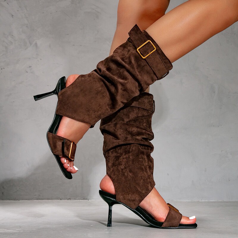 2026 New Summer Cross-Border Aliexpress Export European and American High Heels Stiletto Square Toe One-Strap Sandals Women's Sandals