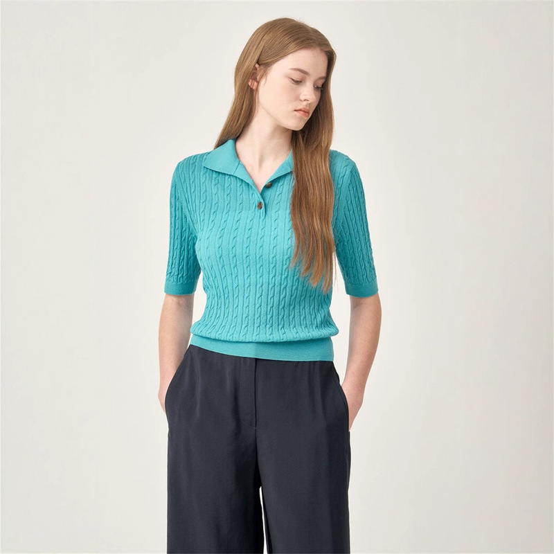 52890 Korean Cash Twist Casual Fashion Lapel Knitted Pullover Half Sleeve Cm2F7Kto211W 52890 Korean Cash Twist Casual Fashion Lapel Knitted Pullover Half Sleeve Cm2F7Kto211W