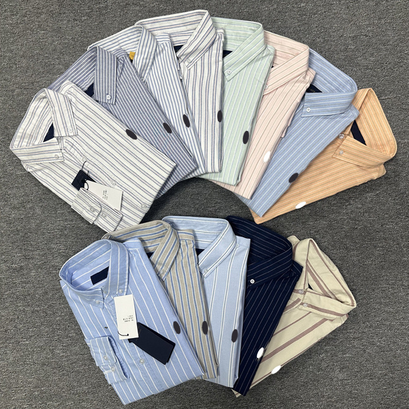 Spring and Autumn New Style Men's Vertical Striped Oxford Cotton Long-Sleeve Shirt, Young Men's Business Casual Shirt with Small Horse Logo Spring and Autumn New Style Men's Vertical Striped Oxford Cotton Long-Sleeve Shirt, Young Men's Business Casual Shirt with Small Horse Logo