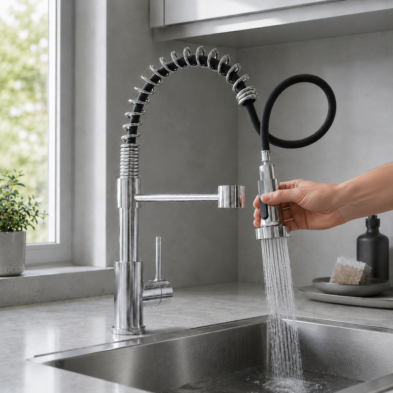 Multifunctional Spring-Loaded Pull-Out Faucet for Home Kitchen Sink, Dual Outlet Hot and Cold Water Household Faucet Multifunctional Spring-Loaded Pull-Out Faucet for Home Kitchen Sink, Dual Outlet Hot and Cold Water Household Faucet