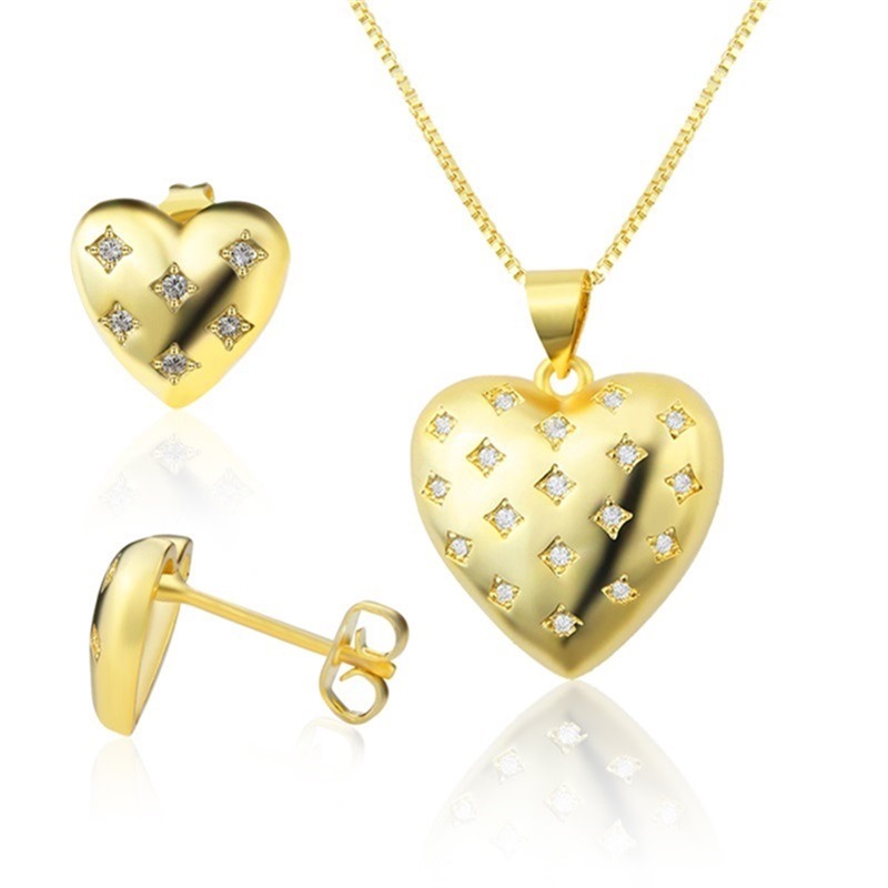wholesale ensemble de colliers de boucles d39oreilles en forme de coeur en zirconium plaqu or simple Nihaojewelrypicture1