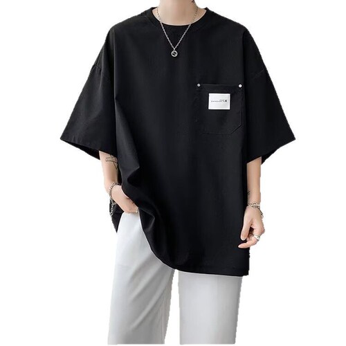 Casual round neck pure cotton letter print short sleeve T-shirt, Hong Kong style trendy brand, versatile, crew neck top for men, simple and minimalist.