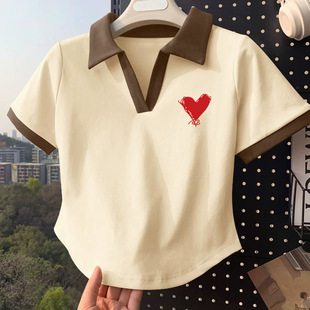 Girls' Pure Cotton Short-Sleeve Polo Shirt Summer Trendy Versatile Short T-Shirt Top for Children