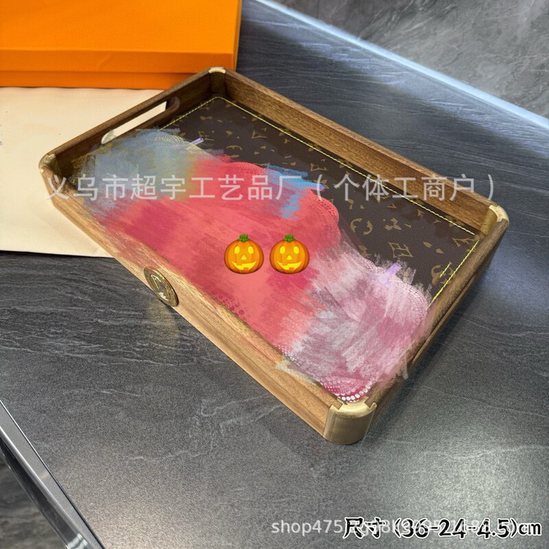 轻奢复古胡桃木托盘茶几客厅家居装饰带手柄收纳文玩木质茶托盘|undefined