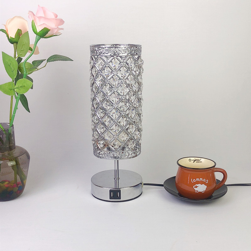 Estilo coreano retro de internet celebridad toque consagrado interfaz USB lámpara de mesa accesorios base dormitorio B & B accesorios de vidrio de metal