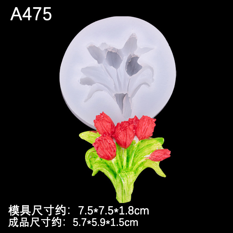 Simulación tridimensional ramo de silicona molde tulipán ramo de silicona molde aromaterapia vela yeso epoxi molde