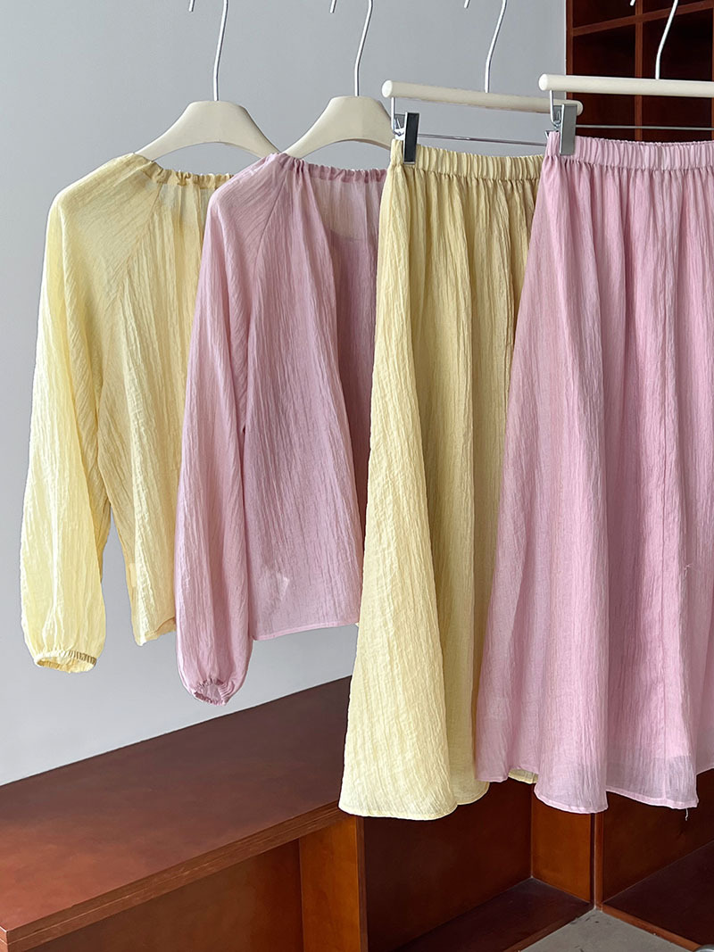 Gentle Drawstring Lace Pleated Sun Protection Shirt Skirt Two Piece Set Vacation Suit