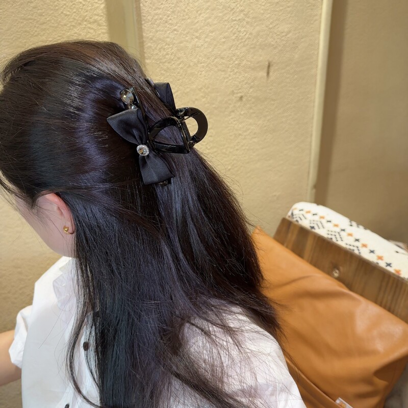 韩版气质布艺蝴蝶结抓夹大容量后脑勺盘发鲨鱼抓夹OL韩系发抓发饰|undefined