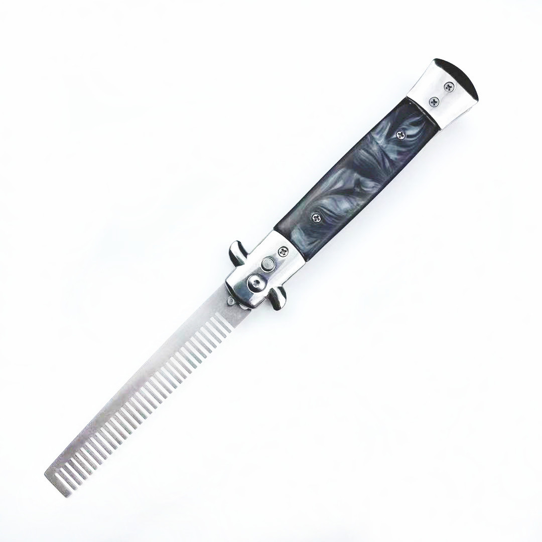 Mariposa cuchillo peine de acero inoxidable plegable de primavera espalda grande cabeza de aceite regalo de empresa peine para mascotas suministros ventas directas de la fábrica