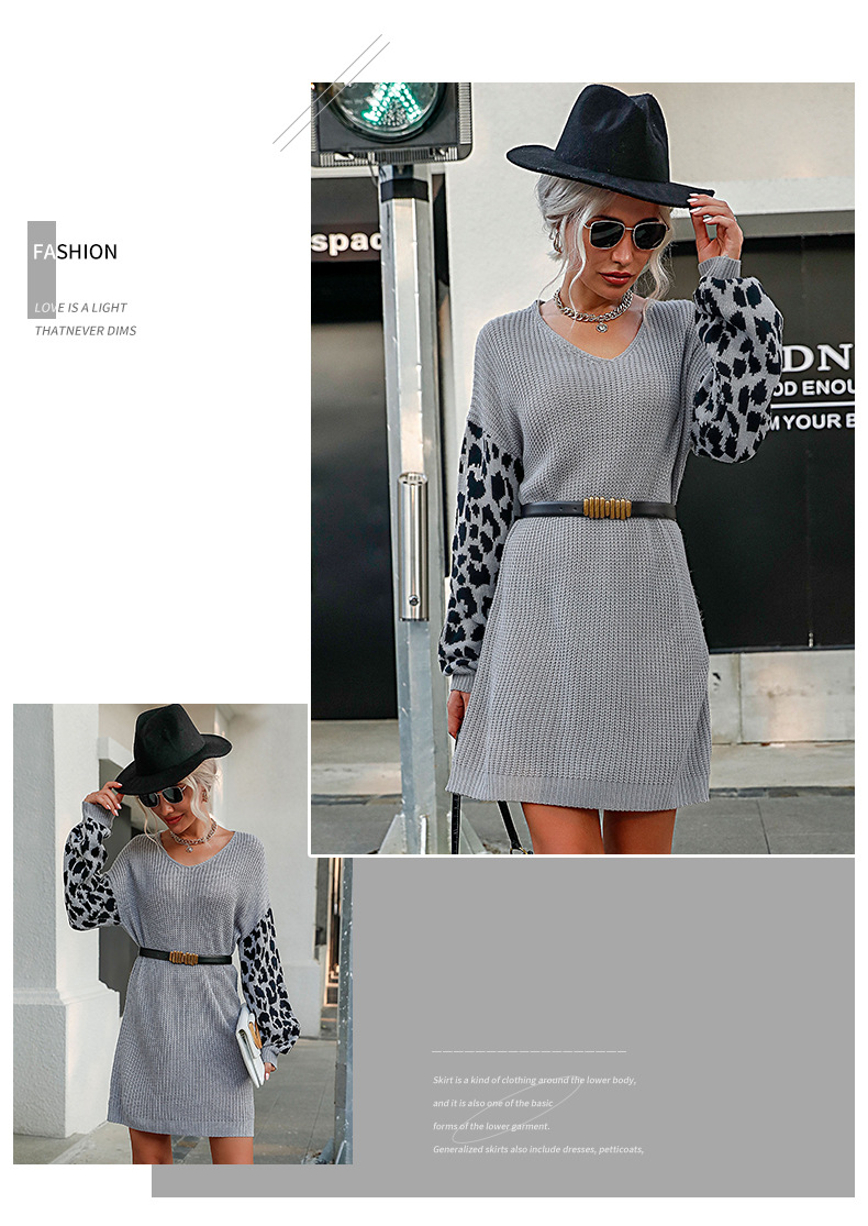 Abito maglione slim fit a maniche lunghe con stampa leopardata a blocchi di colore_voghion.com
