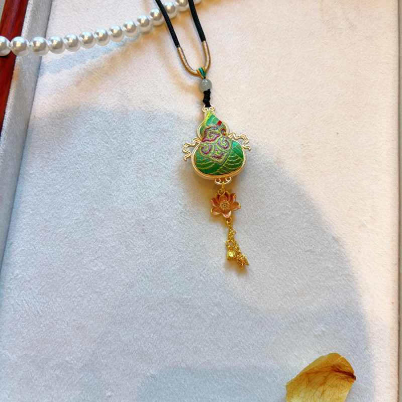 【成品】纯手工双面葫芦挂坠非遗宋锦真丝项链百搭小众高级感配饰|undefined