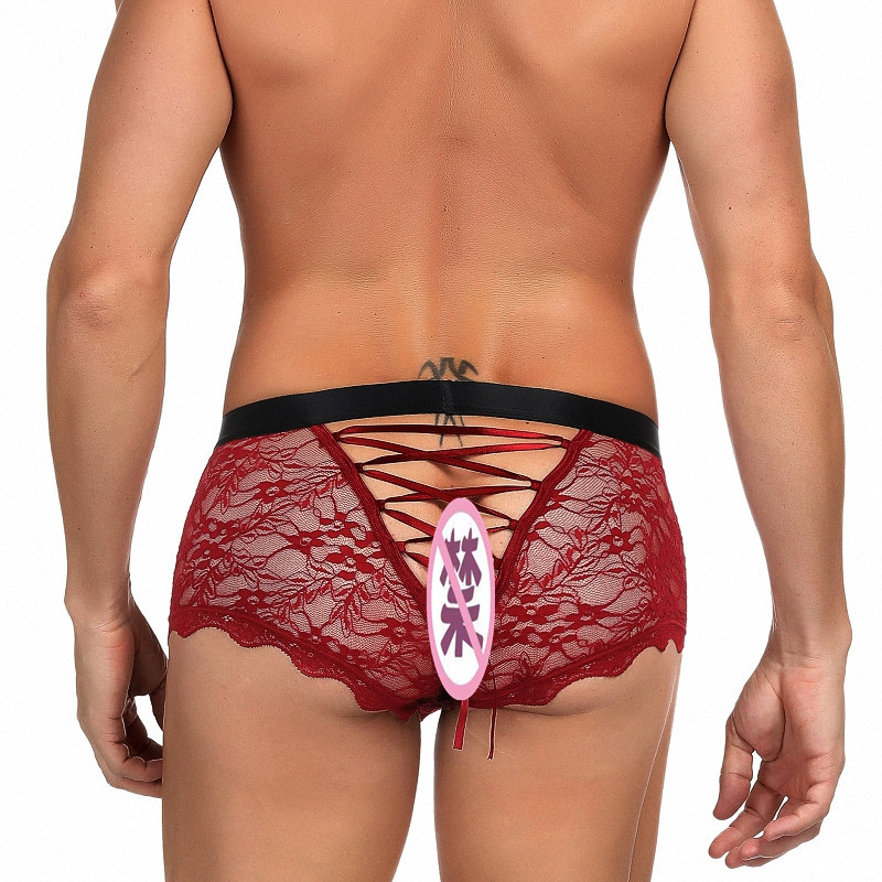 Ropa interior sexy de los hombres de comercio exterior de Europa y América sexy boxeadores de encaje cintura baja Perspectiva de encaje Amazon venta al por mayor 073