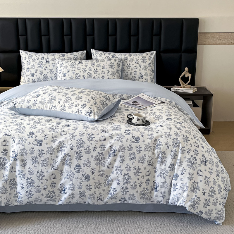 New A-class thickened full-cotton long-staple cotton digitally printed four-piece set, non-shedding pure cotton bed sheet, duvet cover, and fitted sheet New A-class thickened full-cotton long-staple cotton digitally printed four-piece set, non-shedding pure cotton bed sheet, duvet cover, and fitted sheet
