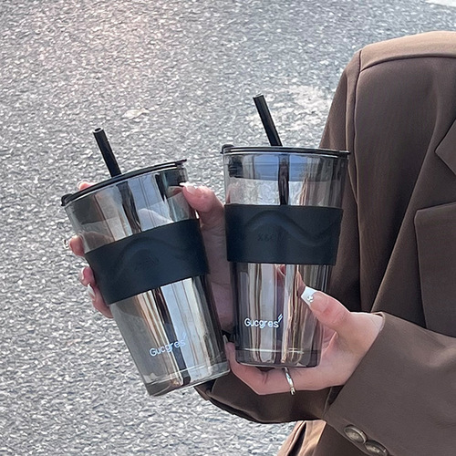 Northern Lights Glass Cup with Lid, Instagram Style, 15016 Straw Water Cup, Breakfast Cup, Coffee Cup, Creative Wholesale