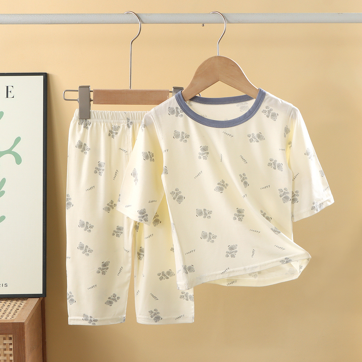 Children's Modal Suit Summer Loose Thin Air Conditioning Suit for Men and Women Baby Casual Breathable Home Clothing Suit Batch