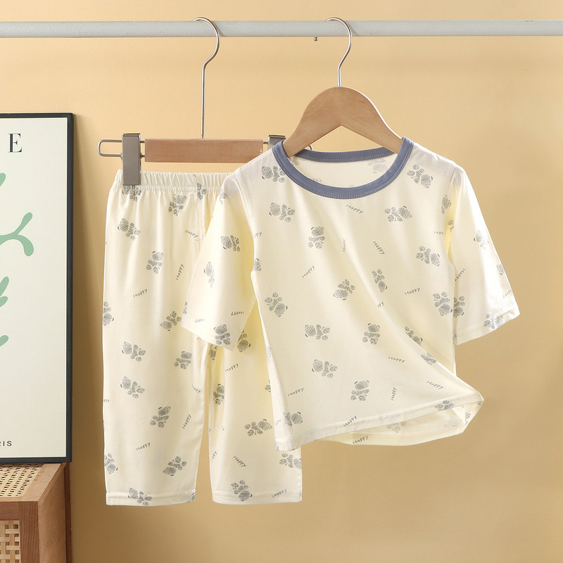 Children's Modal Suit Summer Loose Thin Air Conditioning Suit for Men and Women Baby Casual Breathable Home Clothing Suit Batch