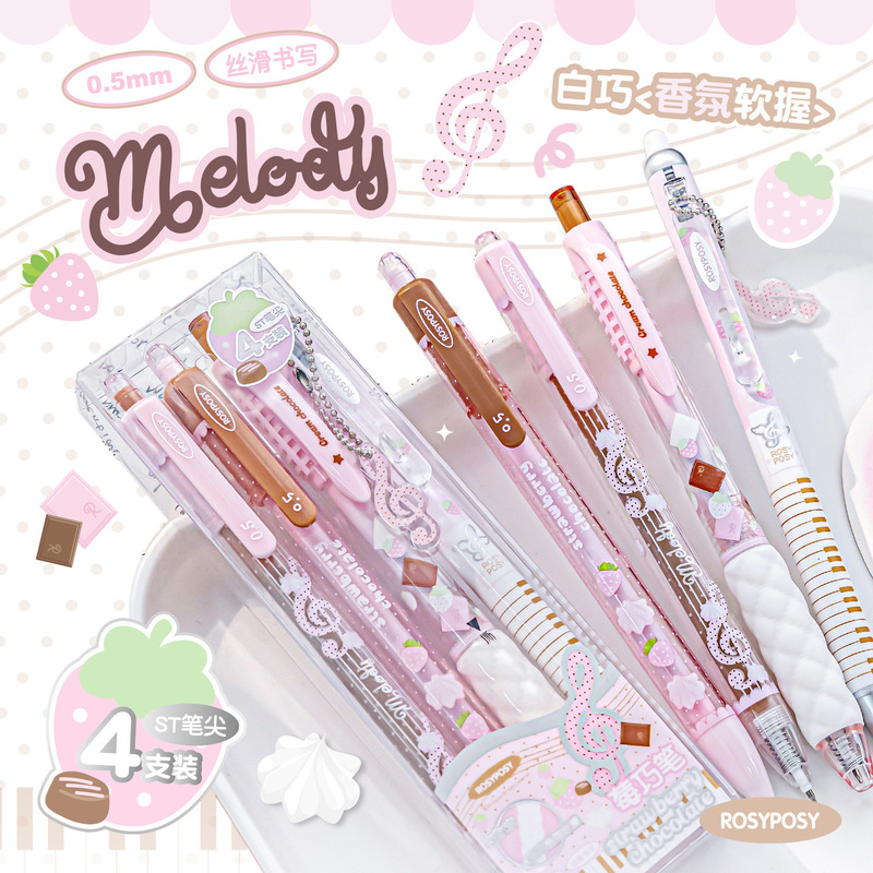 Rosyposy Strawberry Chocolate Pen Cute 0.5mm Gel Pen Student Retractable St Pen for Writing and Drawing