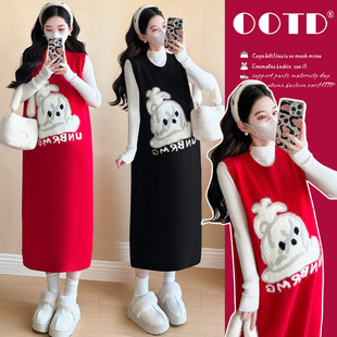 Real shot in stock ~ 2025 autumn and winter new net red pregnant women Christmas snowman vest skirt soft waxy base sweater suit