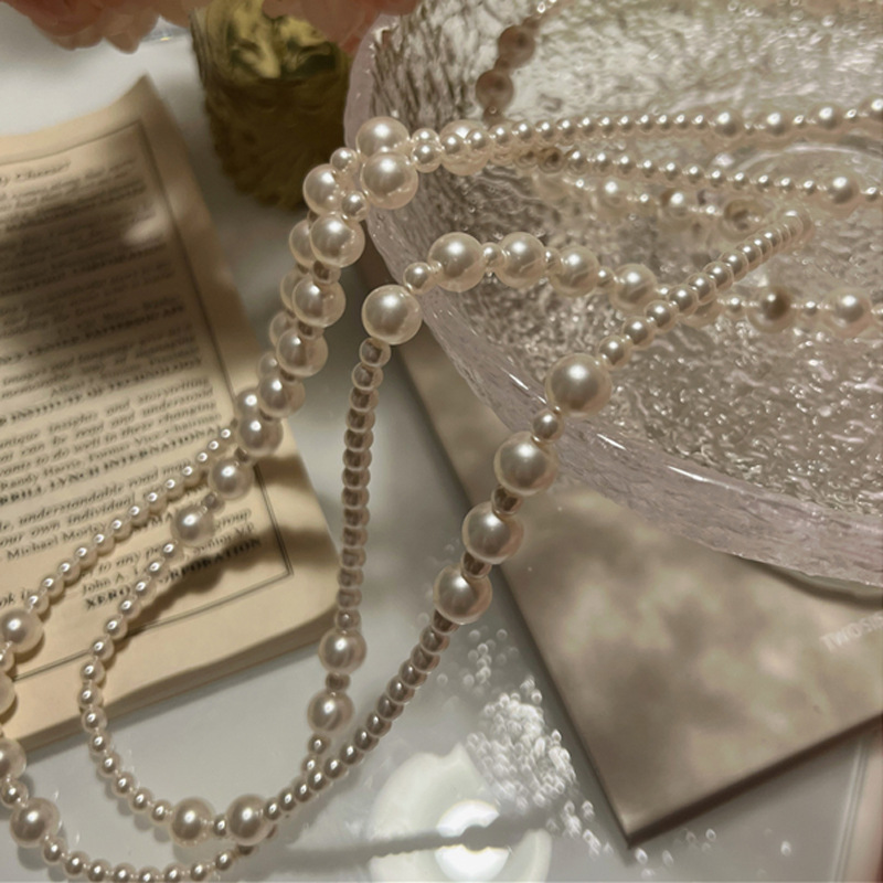 Three Layer Pearl Necklace French Style Elegant Jewellery_voghion.com