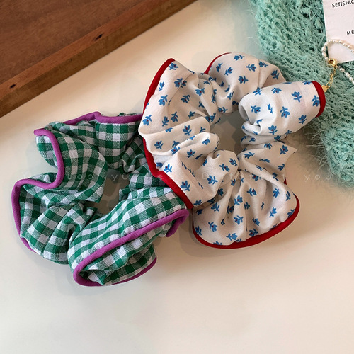 Forest-style floral plaid large intestine hair band, female fairy and beautiful small fresh headband, hair ball hair accessories, headband