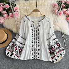 波西米亚度假风灯笼袖衬衫女重工刺绣流苏宽松设计感文艺气质上衣
