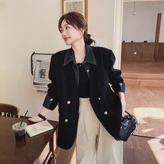 设计感牛仔拼接灯芯绒外套女2025春新款时尚宽松气质休闲夹克上衣
