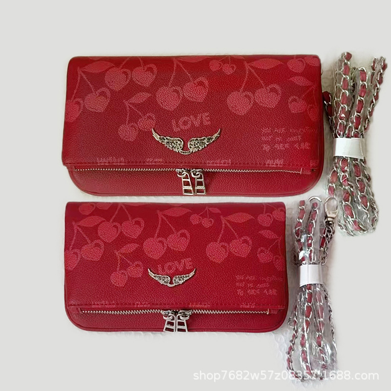 Bolso de hombro con diseño de alas e impresión de letras, cadena incluida