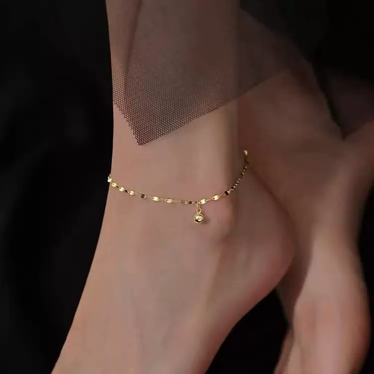 s925银简约转运珠脚链女波光粼粼轻奢圆珠小众设计光珠脚饰S4151