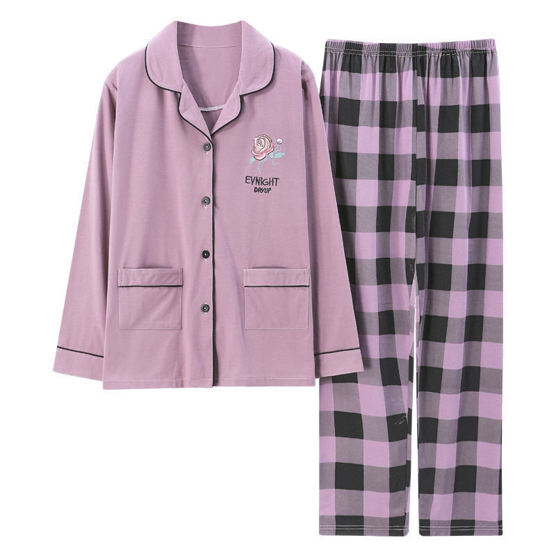 Pijamas de algodón puro primavera y otoño de las mujeres de manga larga más el tamaño cardigan traje de las madres de mediana edad y ancianos ropa de casa al aire libre