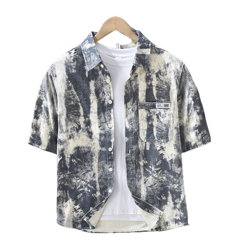 2025 Japanese Style Star Gradient Color Short-Sleeved Men's Summer Shirt Loose Casual Versatile Fashion Men's Shirt Jacket