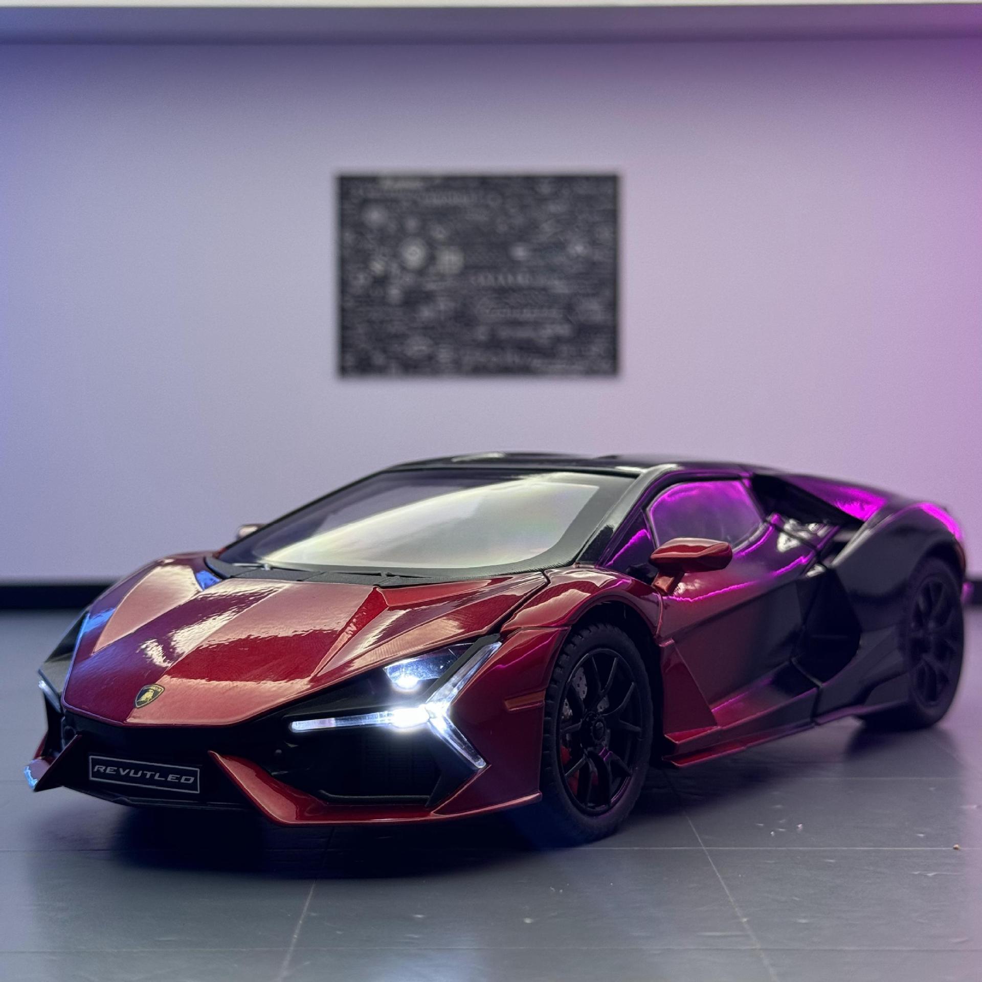 Coche a modelo de coche 1:24 Rambo Revuelto coche deportivo de aleación con sonido y luz de retorno coche de juguete decoración de modelo de efecto de sonido