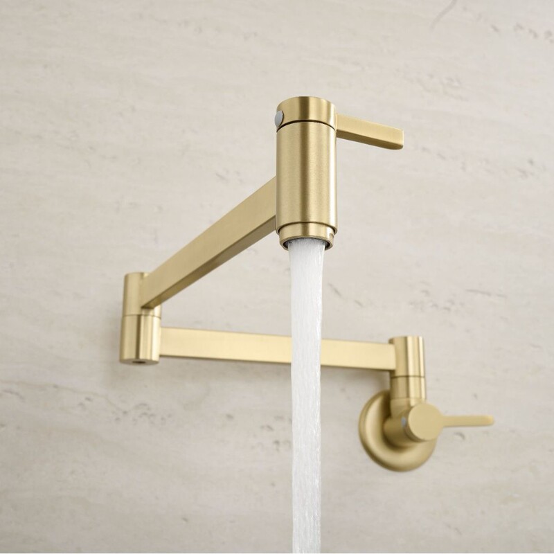 Gold-colored wall-mounted kitchen faucet, sink for washing vegetables, single cold water, universal swivel, American-style swing-out faucet Gold-colored wall-mounted kitchen faucet, sink for washing vegetables, single cold water, universal swivel, American-style swing-out faucet
