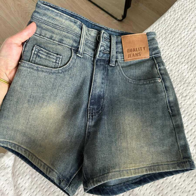 American Retro High-Waisted Double-Button Denim Shorts for Women, New Summer Style, Stretchy, Slimming, Petite A-Line Hot Pants