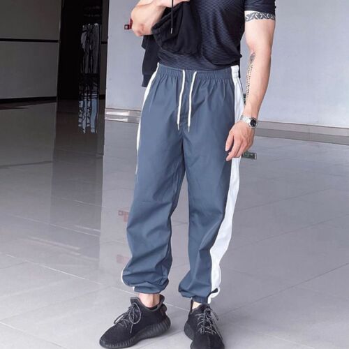 European and American cross-border color-blocked sports pants, long, same style for men and women, fitness running, casual, loose-fitting, wide-legged, quick-drying