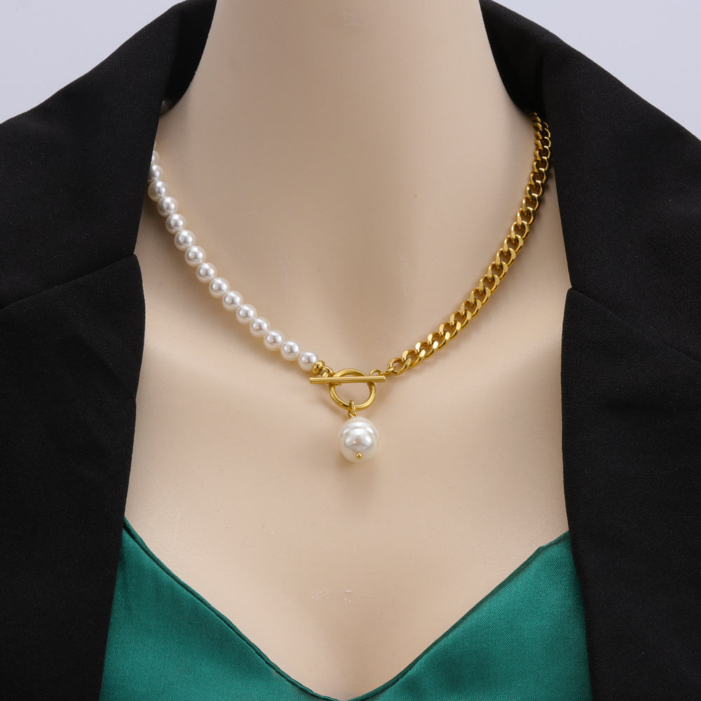 Fashion Geometric Titanium Steel Plating Artificial Pearls Necklace 1 Piece
