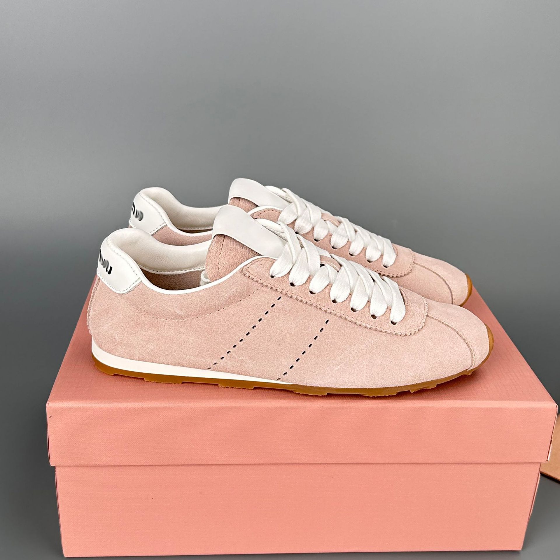 Cross-Border Top Version! European and American Miu Style New Spring Genuine Leather Sports Running Shoes, Flat Casual German Training Shoes, Forrest Gump Shoes